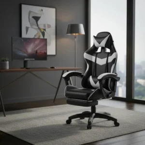 Cadeira De Escritório Gamer Nitro Ergonômica Estofado Couro Sintético Reclinável Altura Ajustável Apoio Para Pés Cor Branco Luvinco