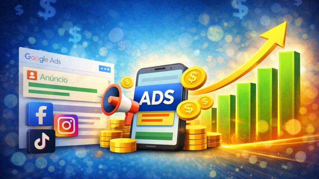 gráfico de crescimento com anúncios