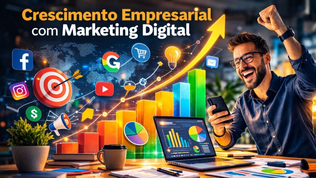 Gráfico de crescimento impulsionado por marketing digital