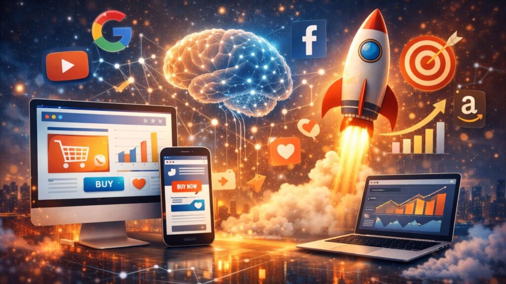 Estratégia de super anúncios com múltiplos canais digitais