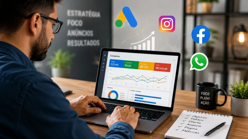 Aprenda como começar no tráfego pago com pouco dinheiro, evitar desperdícios e criar campanhas simples para atrair clientes no Google, Instagram e Facebook.